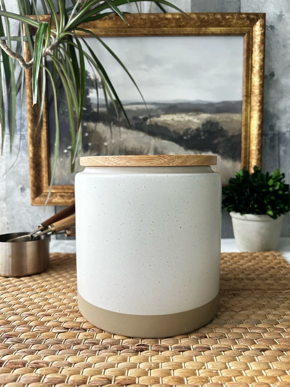 🌴Threshold Two-Tone Speckled Cream Stoneware Canister w/Wood Lid